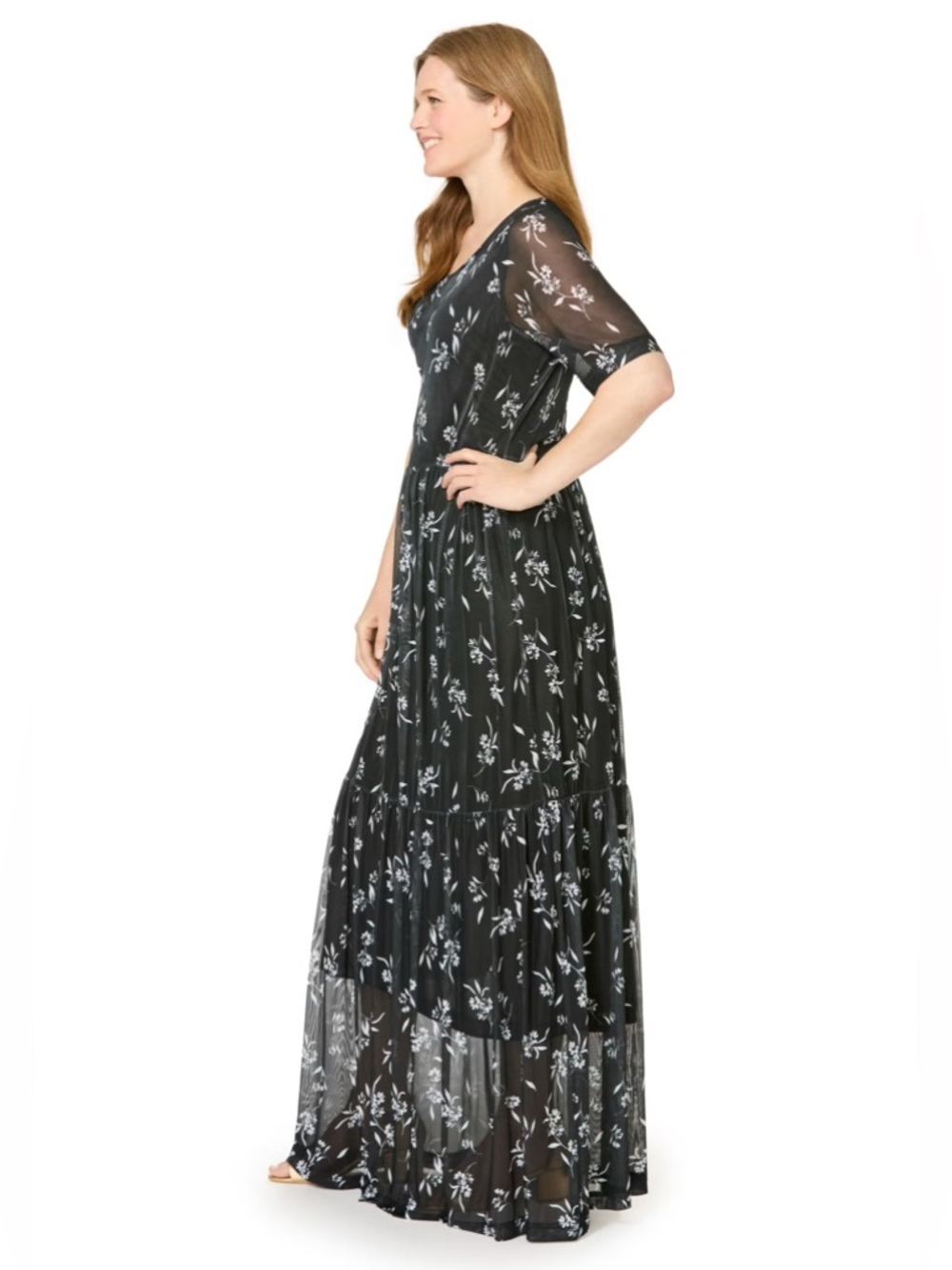 Black Floral Maxi Dress 22/24 1X Mesh Short Sleeve Scoop Neck NWT Woman Within - Picture 3 of 4